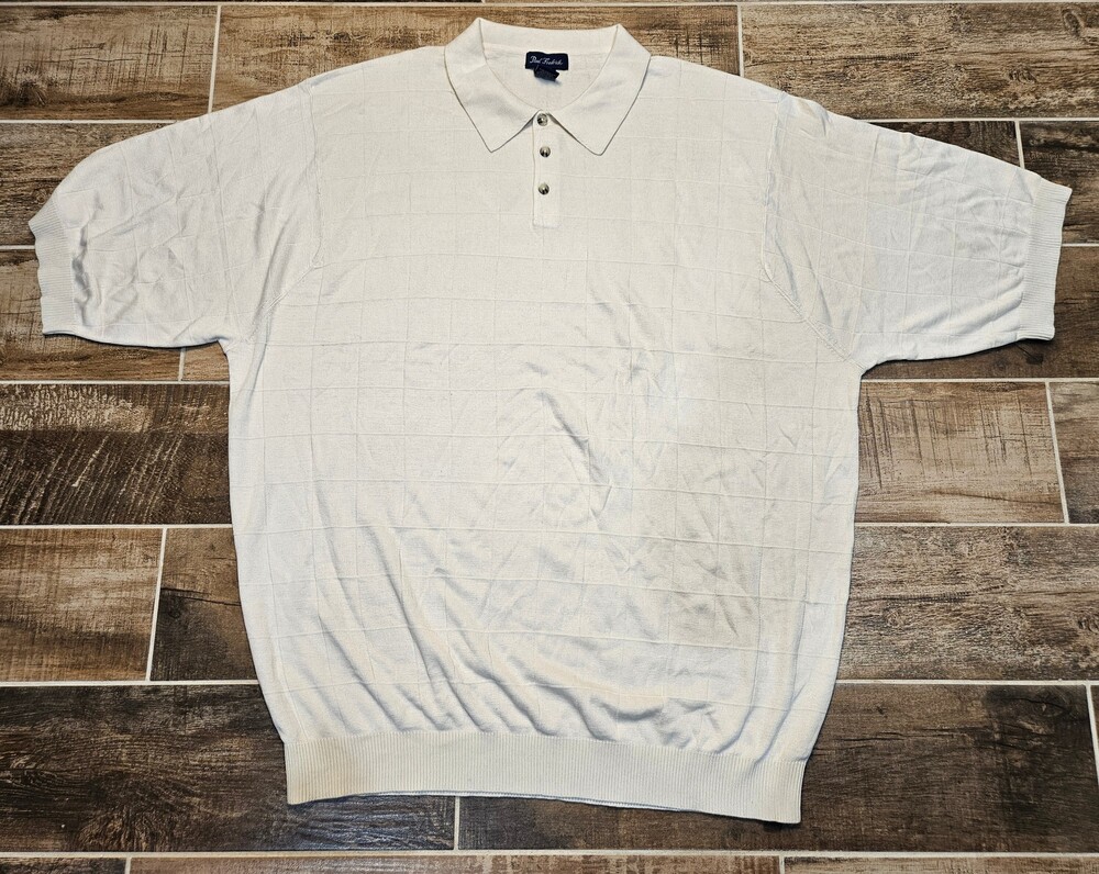 Paul Fredrick Knit Polo Mens XL Off-White 100% Cotton Textured Shirt